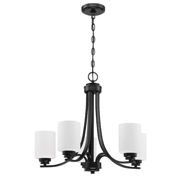 CRAFTMADE Bolden 5-Light Flat Black Finish w/Frost White Glass Transitional Chandelier for Kitchen/Dining/Foyer No Bulb Included