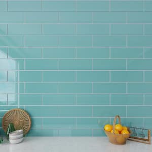 Teal 4 in. x 12 in. x 8mm Glass Subway Tile (5 sq. ft./Case)