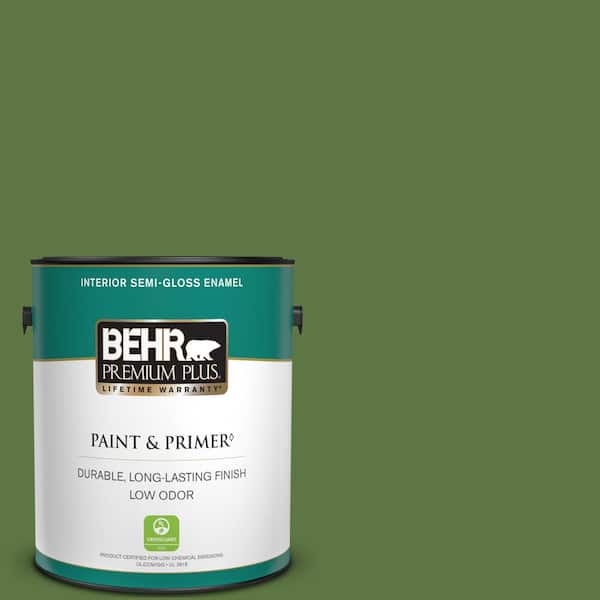 BEHR PREMIUM PLUS 1 gal. #420D-7 Dill Pickle Semi-Gloss Enamel Low Odor Interior Paint & Primer