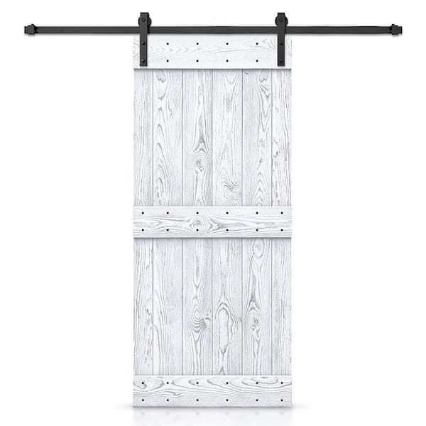 CALHOME 22 in. x 84 in. Ready To Hang Wire Brushed White Thermally Modified Solid Wood Sliding Barn Door with Hardware Kit