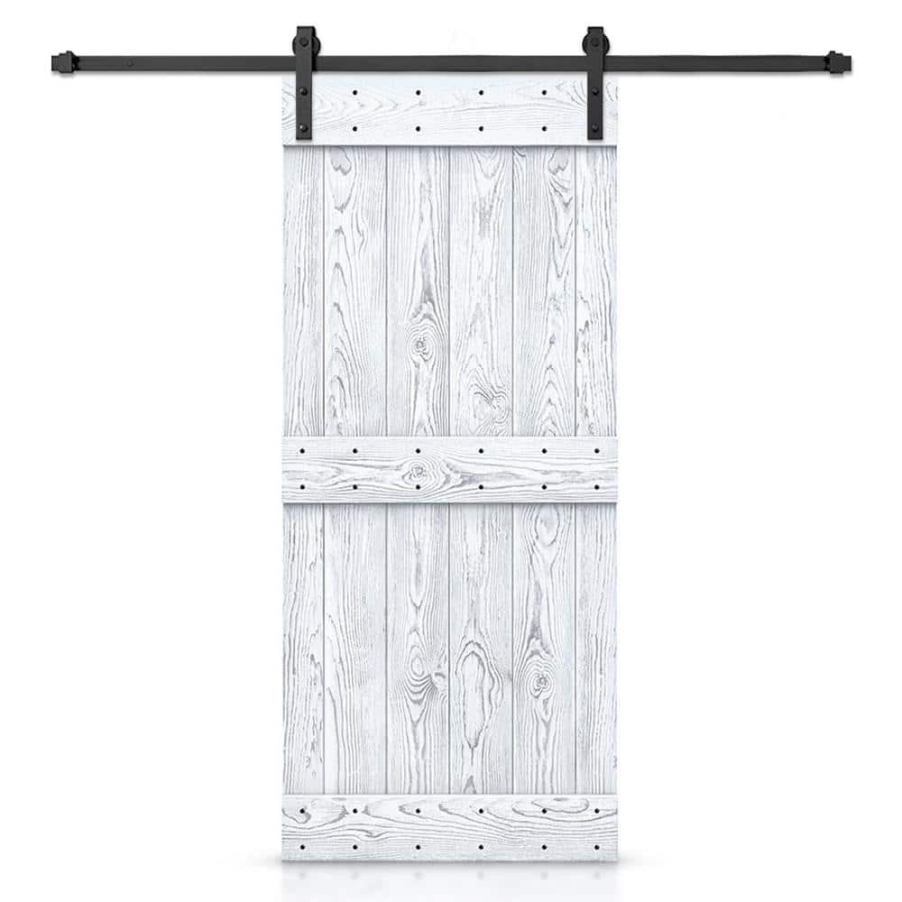 CALHOME 26 in. x 84 in. Ready To Hang Wire Brushed White Thermally Modified Solid Wood Sliding Barn Door with Hardware Kit
