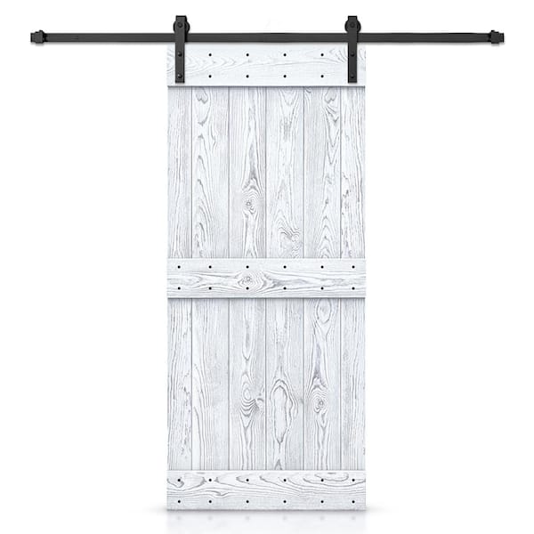 CALHOME 34 in. x 84 in. Ready To Hang Wire Brushed White Thermally Modified Solid Wood Sliding Barn Door with Hardware Kit