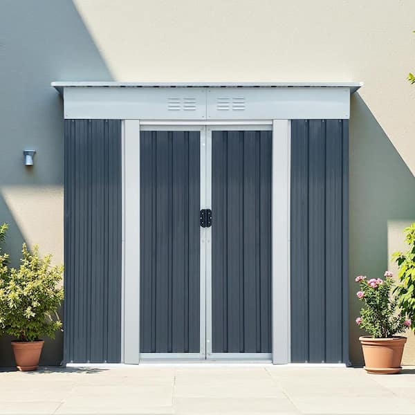 6 ft. x 4 ft. Outdoor Metal Storage Sheds Pent Roof Garden Tool House Room for Lawn Patio, Gray (24 sq. ft.)