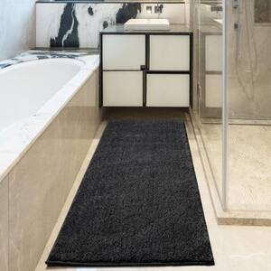 Luxury Bath Collection Non-Slip Rubberback Solid Soft Black 2 ft. x 6 ft. Indoor Runner Rug