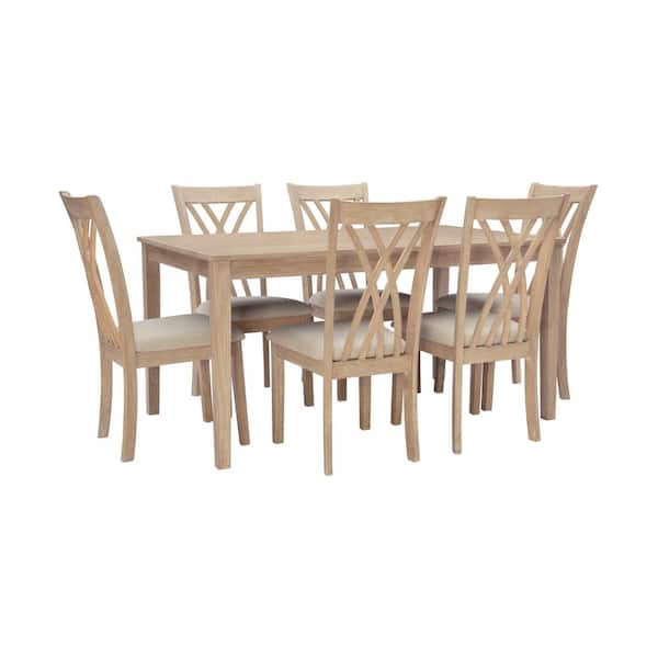 Linon Home Decor Peterson 7-Piece Rectangle Natural Wood Top Dining Set Seats 6