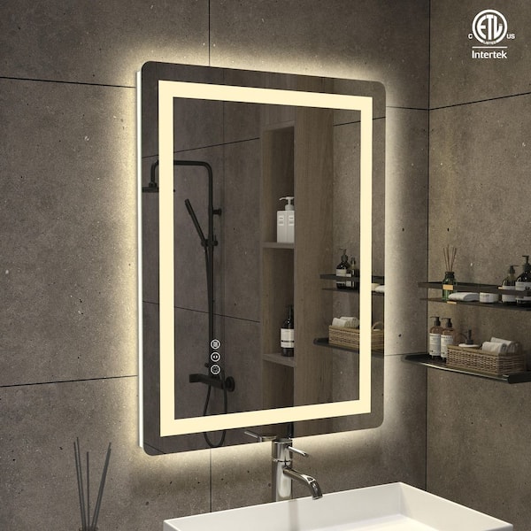 24 in. W x 32 in. H Rectangular Rounded corner Frameless Anti-Fog LED Light Wall Mounted Bathroom Vanity Mirror