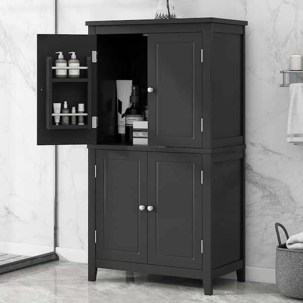 Unbranded 23.6 in. W x 11.8 in. D x 43.3 in. H Black MDF Freestanding Linen Cabinet with Adjustable Shelves