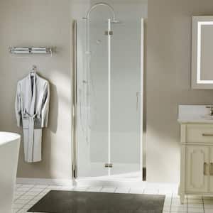34-35 3/8 in. W x 72 in. H Bi-Fold Semi-Frameless Shower Door in Nickel Finish with Clear Glass, Stainless Steel Handle