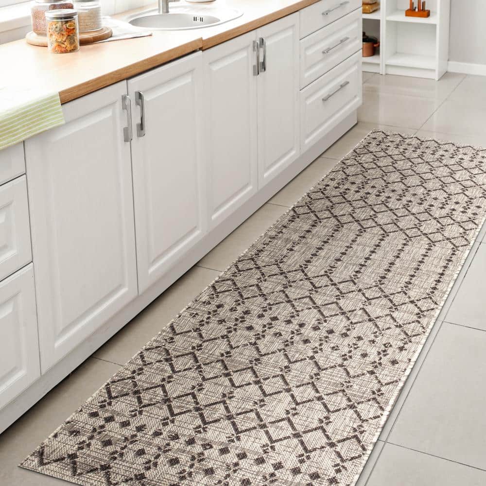Light Gray/Black 2 ft. x 20 ft. Runner Ourika Moroccan Geometric Textured Weave Indoor/Outdoor Area Rug price history on PriceWatchPro
