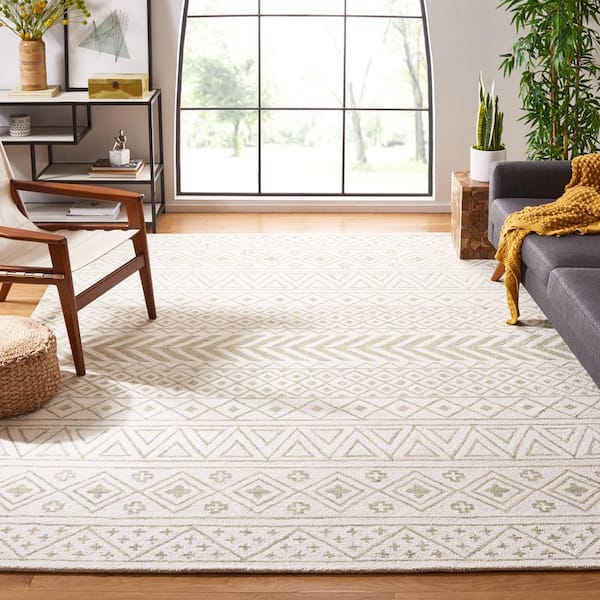 Metro Ivory/Light Green 8 ft. x 10 ft. Striped Geometric Area Rug
