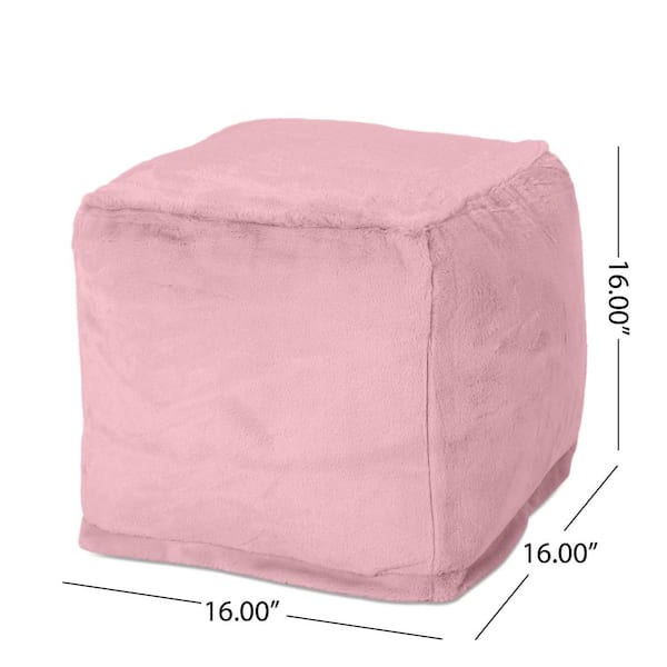 Loubar Dusty Pink Faux Fur Cube Pouf