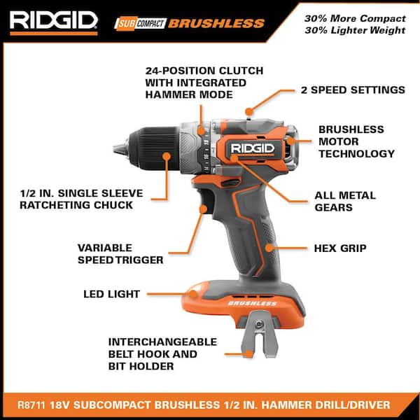 RIDGID 18V SubCompact Brushless 2-Tool Combo Kit with 1/2 in