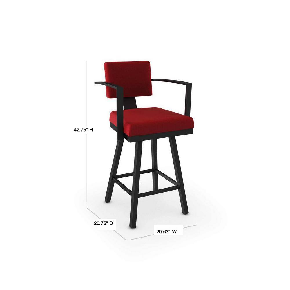 Akers 30" Red Polyester & Black Metal Swivel Bar Stool
