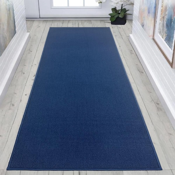 Rubber Collection Solid Navy Blue 26 in. Width x Your Choice Length Custom Size Runner Rug