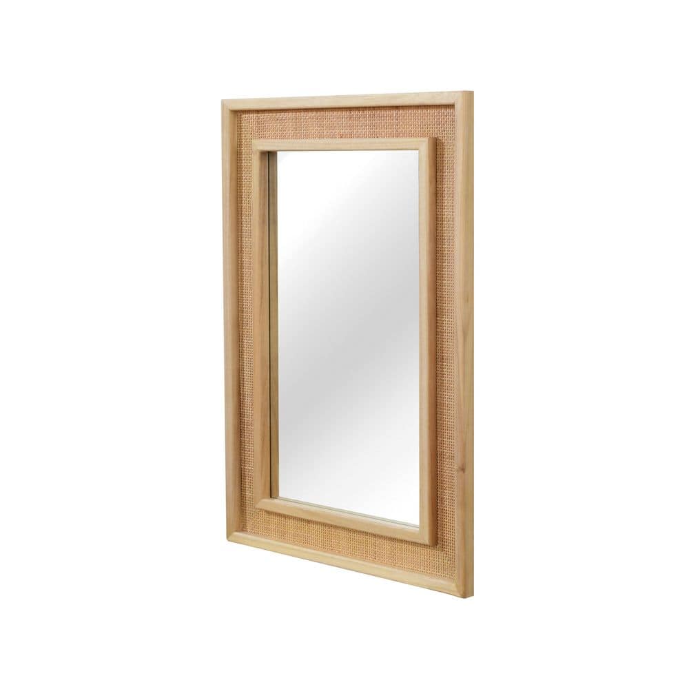 20 in.W x 30 in.H Natural Wood Rattan Rectangle Mirror, Solid Wood Frame Wall-Mounted Decorative Mirror
