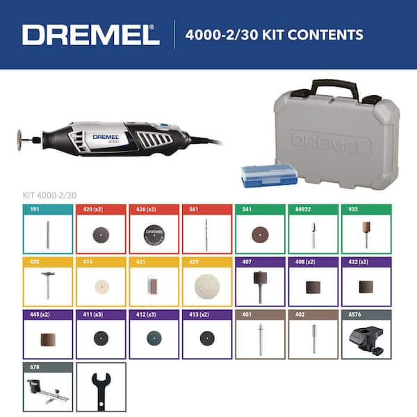 4000 Series 1.6 Amp Variable Speed Corded Rotary Tool Kit with 30 Accessories, 2 Attachments and Carrying Case