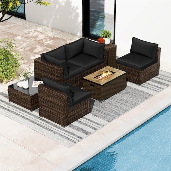 Costway 7-Piece Wicker Patio Conversation Set with 32 in. Fire Pit