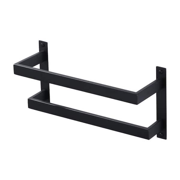 AVITAS 16.5 in. Square Double Staggered Wall Mounted Towel Rack, Stainless Steel Towel Bars in Matte Black