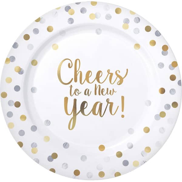 Amscan New Year's 10.25 in. Round Premium Plastic Plates (10-Count)