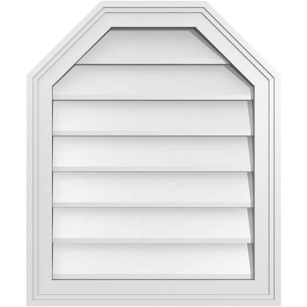 Ekena Millwork 20 in. x 24 in. Octagonal Top Surface Mount PVC Gable Vent: Decorative with Brickmould Frame
