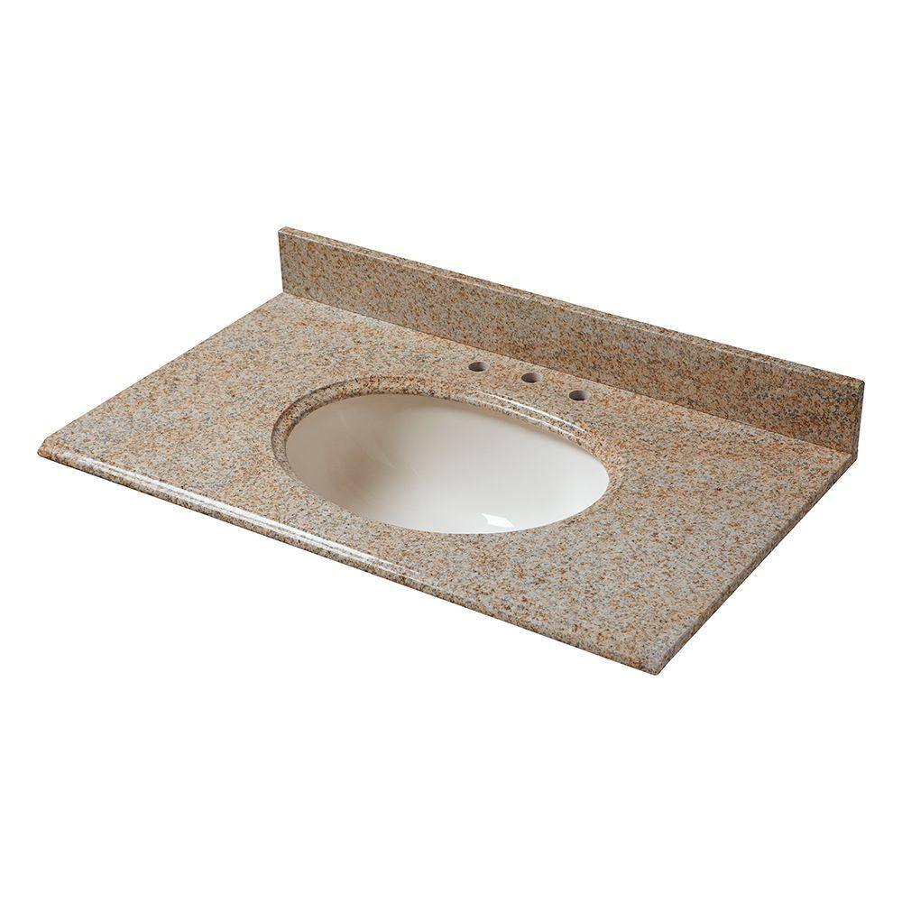 Home Decorators Collection 37 In W Granite Vanity Top In Beige With Biscuit Bowl And 8 In Faucet Spread 68237 The Home Depot