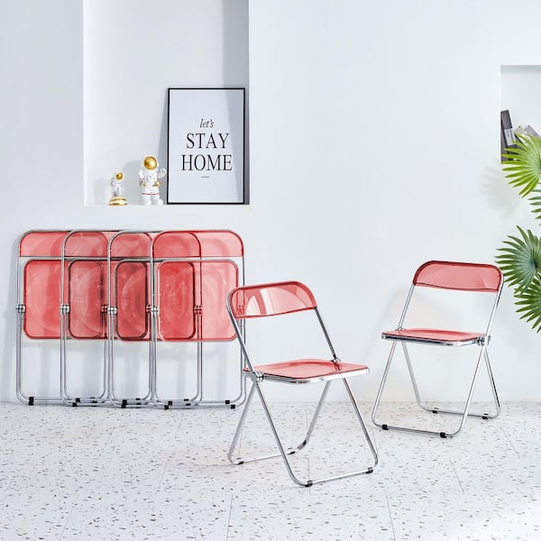 Red Clear Transparent Pc Plastic Folding Chair (Set of 2)