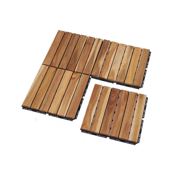 1 ft. x 1 ft. Quick Deck Solid Acacia WoodInterlocking Deck Tile in Natural Straight Grain (10 sq. ft. per Box)