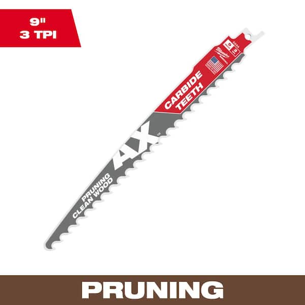 Milwaukee 9 in. 3 TPI Pruning Carbide Teeth Wood Cutting SAWZALL Reciprocating Saw Blade (1-Pack)