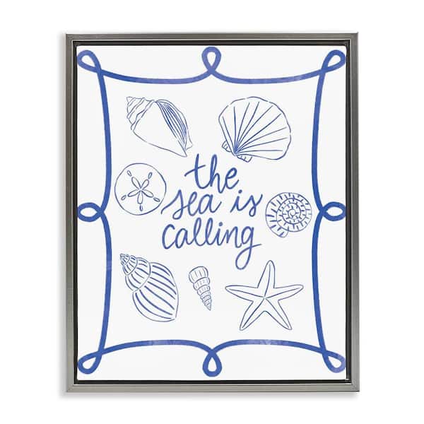 Stupell Industries Sea Is Calling with Shells by Taylor Shannon Designs Gray Floater Frame Coastal Graphic Art Print 21 in. x 17 in.
