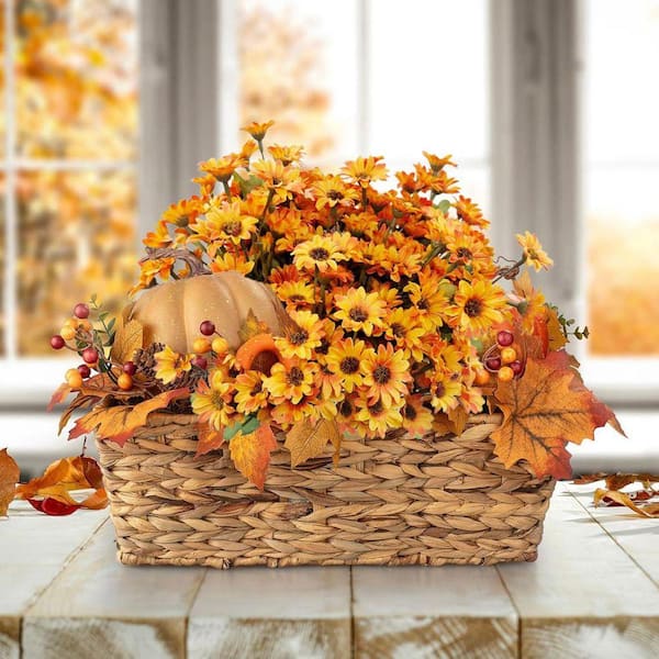 12.6 in. Yellow Artificial Fall Mum Flowers LINBQ116 - The Home Depot
