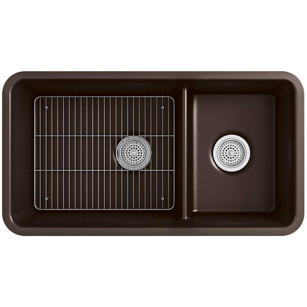 Matte Brown Stone Double Bowl Undermount Kitchen Sink