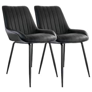 37 in. Black Faux Leather High Back Bar Stool with Black Legs (Set of 2)