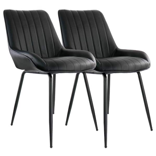Elama 37 in. Black Faux Leather High Back Bar Stool with Black Legs (Set of 2)
