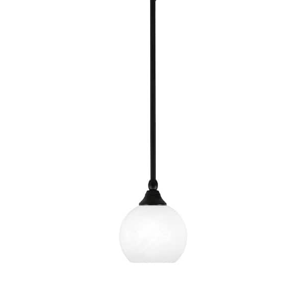 Unbranded Sparta 100-Watt 1-Light Matte Black Shaded Pendant Light Mini Pendant with White Marble Glass, No Bulb included