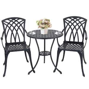 3-Piece Black Cast Aluminum Outdoor Bistro Set, Outdoor Patio Furniture with Umbrella Hole Patio Balcony