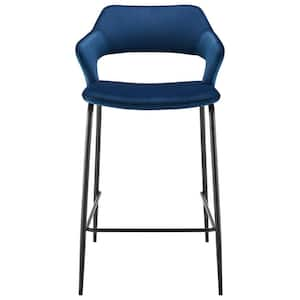 25.99 in. Black and Blue Low Back Metal Counter Height Bar Chair with Velvet Seat