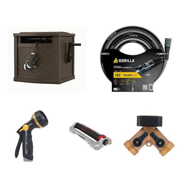 150 ft. Java Hose Hideaway, 5/8 in. x 130 ft. Hose, Adjustable Nozzle, Sprinkler and Brass Adapter Combo