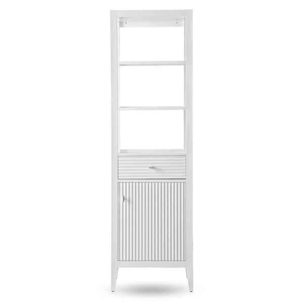 21 in. W x 17 in. D x 72 in. H Linear White Freestanding Linen Cabinet for Bathroom and Living Room