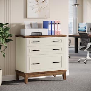 Delia 3-Drawer White Walnut Wood 32.28 in. W Lateral File Cabinet for A4/Letter/Legal Size Files Storage Printer Stand