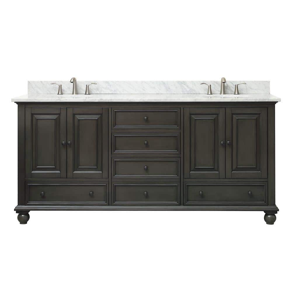 Avanity Thompson 73 In W X 22 In D X 35 In H Vanity In Charcoal Glaze With Marble Vanity Top In Carrera White With Basin Thompson Vs72 Cl C The Home Depot