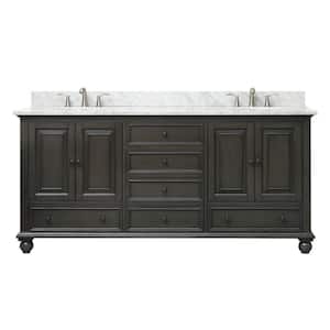 Thompson 73 in. W x 22 in. D x 35 in. H Vanity in Charcoal Glaze with Marble Vanity Top in Carrera White with Basin