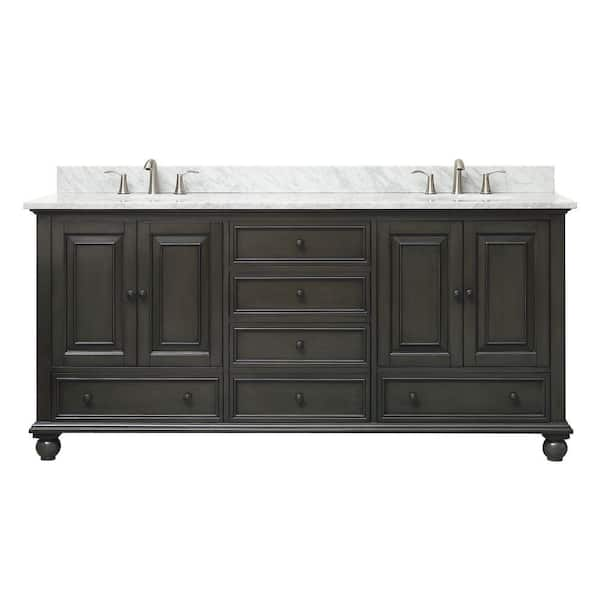 Avanity Thompson 73 in. W x 22 in. D x 35 in. H Vanity in Charcoal Glaze with Marble Vanity Top in Carrera White with Basin