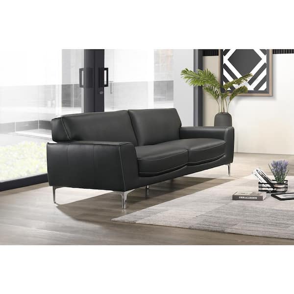 NEW CLASSIC HOME FURNISHINGS New Classic Furniture Carrara 79 in. Square Arm Leather Rectangle Sofa in Black