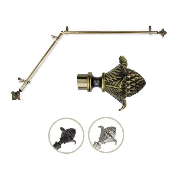 Unbranded 48 in. to 84 in. 13/16 in. Adjustable Corner Window Curtain Rod in Antique Brass with Florian Finials