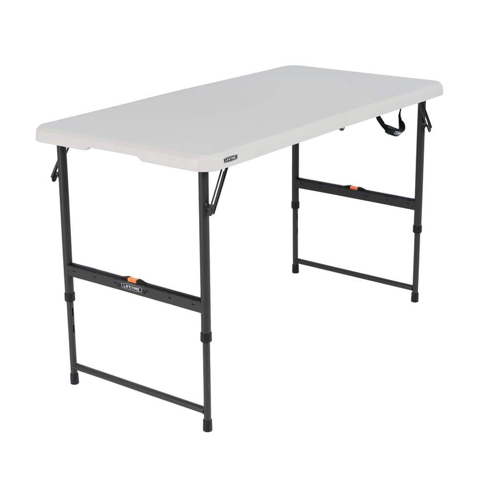 Lifetime 4 ft. One Hand Adjustable Height Fold-in-Half Resin Table; Almond 80943 - The Home Depot