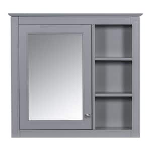 30 in. W x 28 in. H Wall Mounted Rectangular Medicine Cabinet with Mirror 3 Open Shelves, 2 Internal Shelves 1-Door-Gray