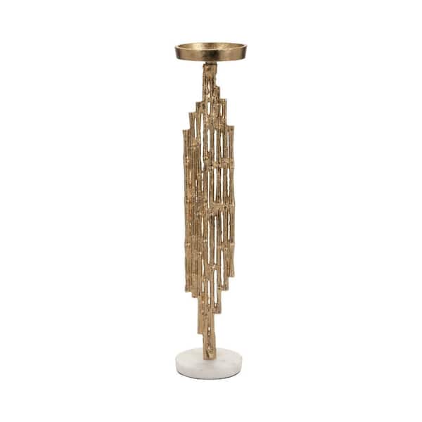 Gold 19 in. Metal Contemporary Sculptural Pillar Candle Holder
