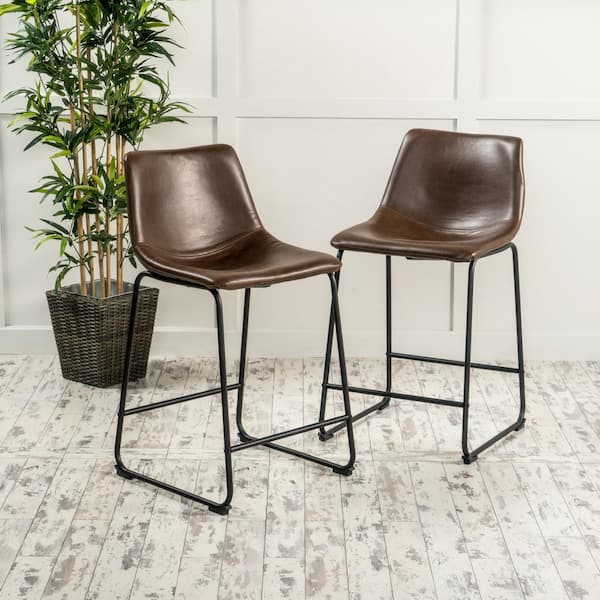 Cedric 35.25 in. Vintage Brown Upholstered Counter Stools (Set of 2)