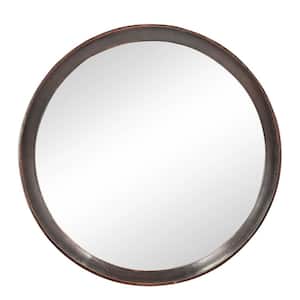 19.8 in. W x 19.8 in. H Small Round Wood Framed Wall Bathroom Vanity Mirror in Dark Brown