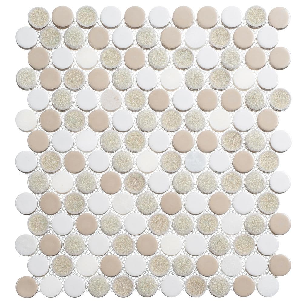 Polka Vintage Tan/White 4.5 in. x 8.25 in. Textured Round Glass and Ceramic